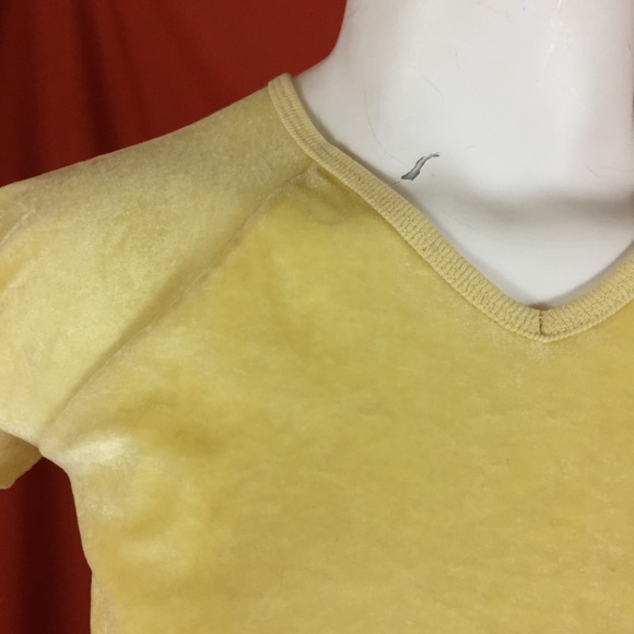 VINTAGE 70s Yellow Velvet Crop Top - Picture 4 of 7